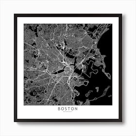 Boston Black And White Map Square Art Print