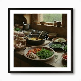 Woman Preparing Food In The Kitchen Art Print