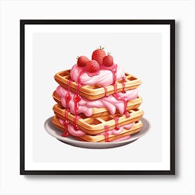 Waffles With Ice Cream And Strawberries 1 Art Print