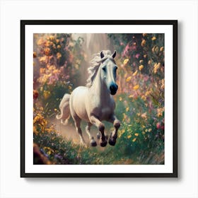 White Horse In The Forest Art Print