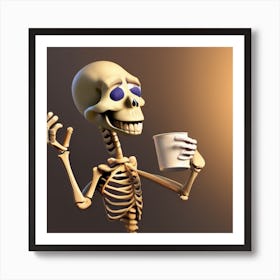 Skeleton Holding A Cup Of Coffee Art Print