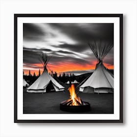 Teepees At Sunset 5 Art Print