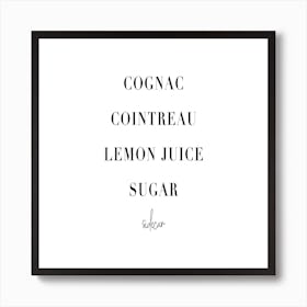 Sidecar Cocktail Recipe Art Print