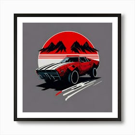 Car Red Artwork Of Graphic Design Flat (32) Art Print