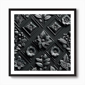 Black And White Floral Wallpaper Art Print