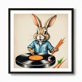 Rabbit Playing Record Art Print