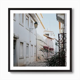 Bright Tiled Street In Portugal  Pastel Colour Travel Photography Square Art Print