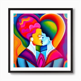 Watercolor Kissing Love Couple   Art Print
