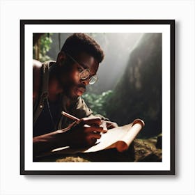 Man Writing In The Jungle Art Print