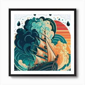 A sailing boat in the middle of the sea 8 Art Print