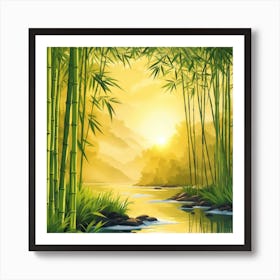 A Stream In A Bamboo Forest At Sun Rise Square Composition 281 Art Print