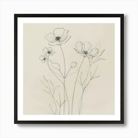 Line Drawing Of Flowers 5 Art Print