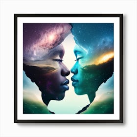 Two People Kissing In Space Art Print