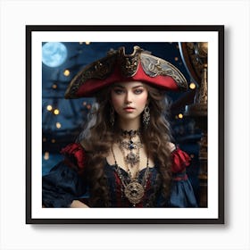 Beautiful Woman In Pirate Costume Art Print