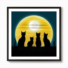 Cats In The Moonlight Art Print