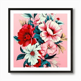 Flowers On A Pink Background Art Print