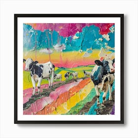 Rainbow Cow Kitsch Collage 2 Art Print