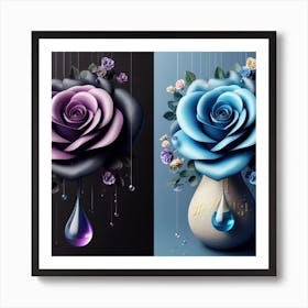 Blue And Purple Roses Art Print