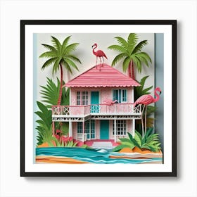 Flamingo House Art Print