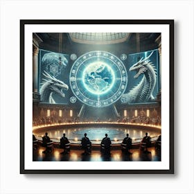 A Dramatic Scene Of A Council Chamber Inside A Gra Art Print