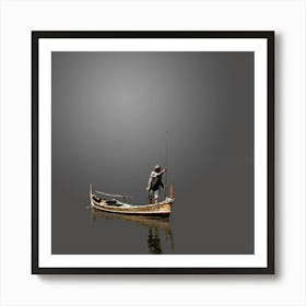 Man Fishing In A Boat Art Print