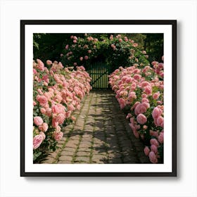 Pink Roses In A Garden Art Print