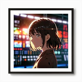 Anime Girl Standing In Front Of Lights Art Print