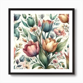 Watercolor Floral Seamless Pattern Art Print