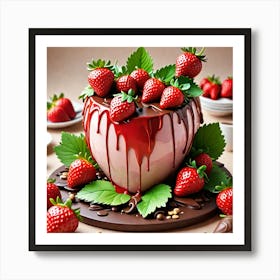 Create A 3d Strawberry Art Piece In The Style Of Loose And Fluid Forms The Scene Features Lively Nat 642735531 Art Print