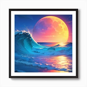 Aesthetic series: Full Moon Over The Ocean Art Print