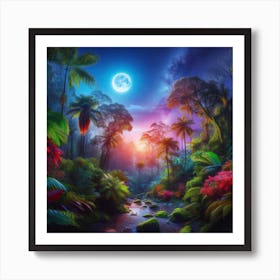 Tropical Forest At Night Art Print