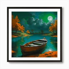 Boat In The Moonlight Art Print
