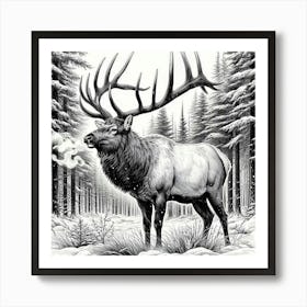 Line Art elk 2 Art Print