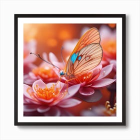 Butterfly On Lotus Flower Art Print