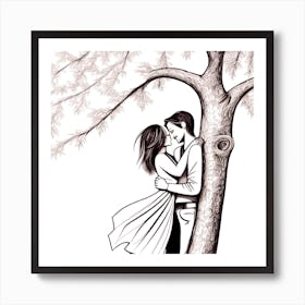 Couple Kissing Under A Tree 5 Art Print
