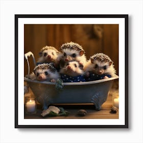 Baby Hedgehogs Bath Art Print