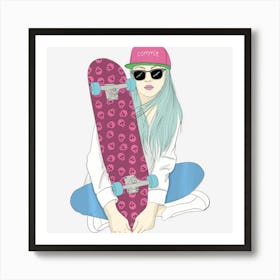 Girls Skate Skateboard Skateboarding Do A Kickflip Girl Art Print