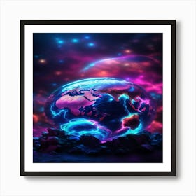 Default Planet Earth In Neon Light With A Predominance Of Blue 0 Art Print