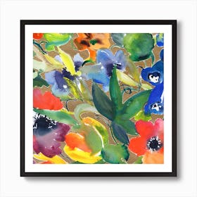 Watercolor Flowers with Tulips Art Print