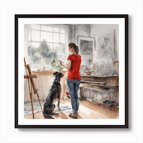 Artist And Dog 1 Art Print