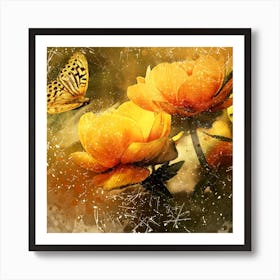 Yellow Peonies With Butterfly Art Print