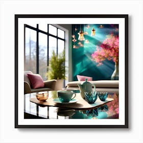 Living Room With Flowers Art Print