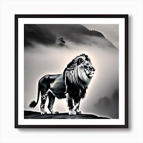 Lion In The Fog Art Print