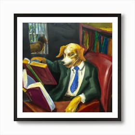 Abstract Oil Painting-Dog Lawyer In The Office Art Print