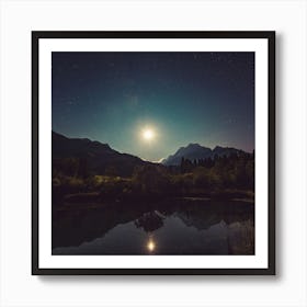 Moonlight Over A Lake Art Print