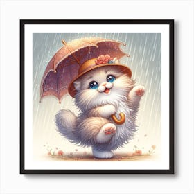 Cute Cat In The Rain 1 Art Print