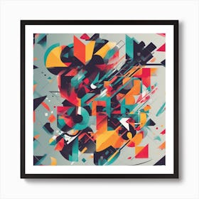 Create An Abstract T Shirt Design With Overlapping Geometric Shapes In Bold Colors Art Print