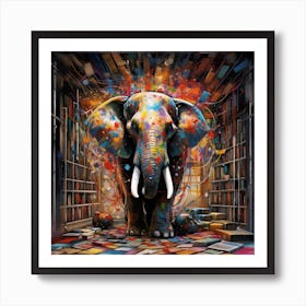 Elephant In The Library Art Print