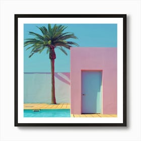 Pink House With Palm Tree 1 Art Print