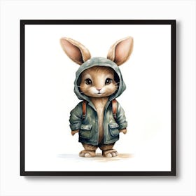 Watercolour Cartoon Rabbit In A Hoodie 3 Art Print